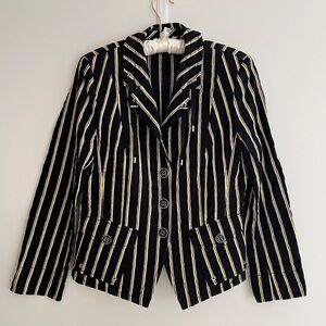 BASLER Striped Blazer Cotton Blend Drawstring Collar Detail Avante Garde Artsy